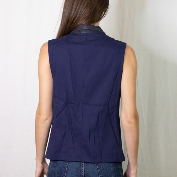 Vince Navy Blue Leather Front Vest Jacket *NEW* - Picture 6 of 10